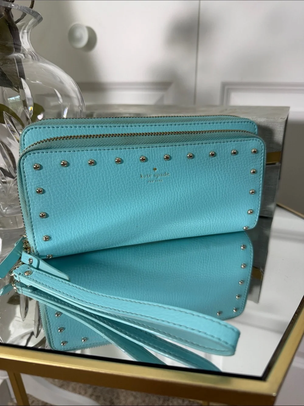 kate spade RARE Tiffany blue studded wristlet clutch